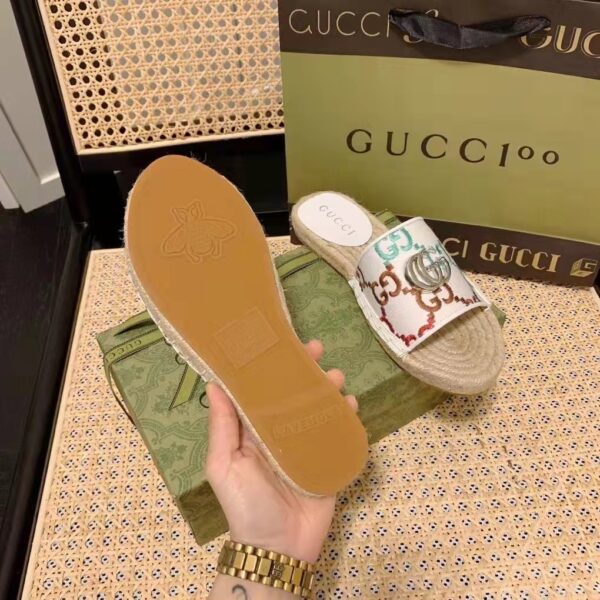 Gucci Unisex GG Espadrille Slides Multicolor GG Linen Canvas 2cm Heel (2)