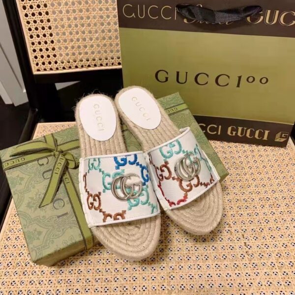 Gucci Unisex GG Espadrille Slides Multicolor GG Linen Canvas 2cm Heel (3)