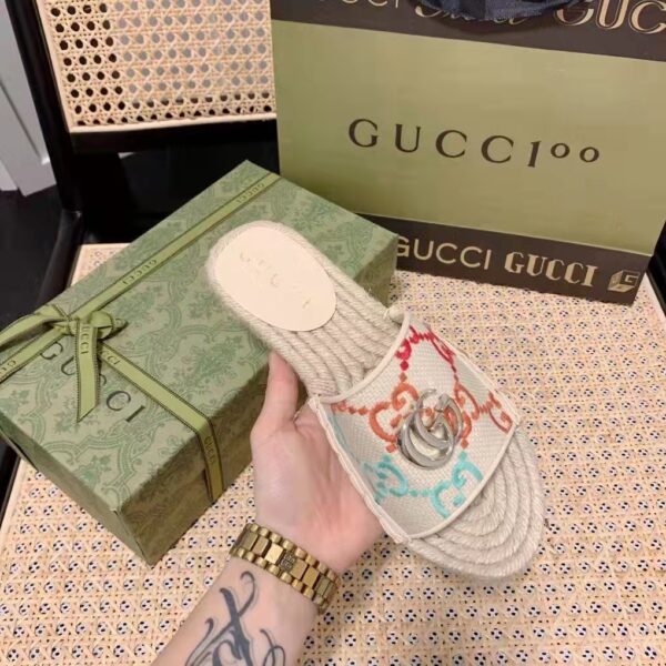 Gucci Unisex GG Espadrille Slides Multicolor GG Linen Canvas 2cm Heel (5)