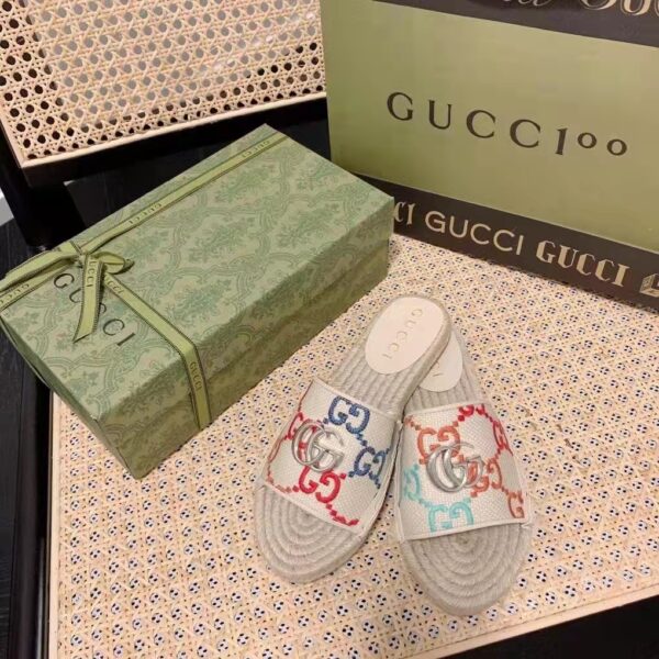 Gucci Unisex GG Espadrille Slides Multicolor GG Linen Canvas 2cm Heel (6)