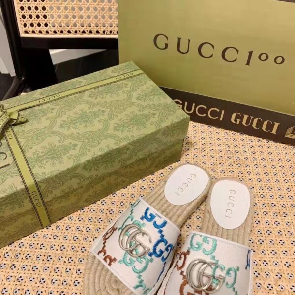 Gucci Unisex GG Espadrille Slides Multicolor GG Linen Canvas 2cm Heel (8)