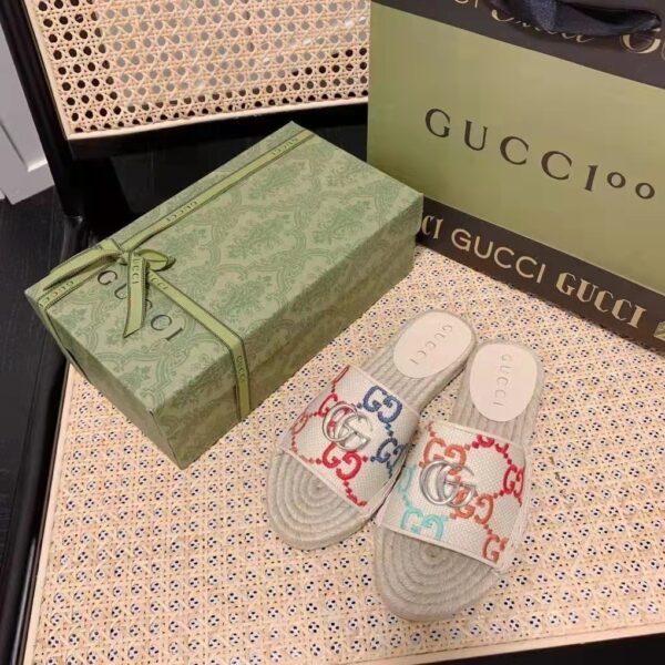Gucci Unisex GG Espadrille Slides Multicolor GG Linen Canvas 2cm Heel (9)
