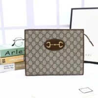 Gucci Unisex GG Horsebit 1955 Pouch Brown Beige Ebony GG Supreme Canvas (2)