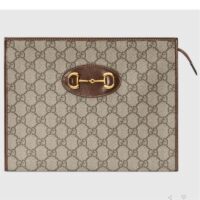 Gucci Unisex GG Horsebit 1955 Pouch Brown Beige Ebony GG Supreme Canvas (2)