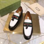 Gucci Unisex GG Loafer Web Interlocking G White Black Leather Green Red Web - Bild 3