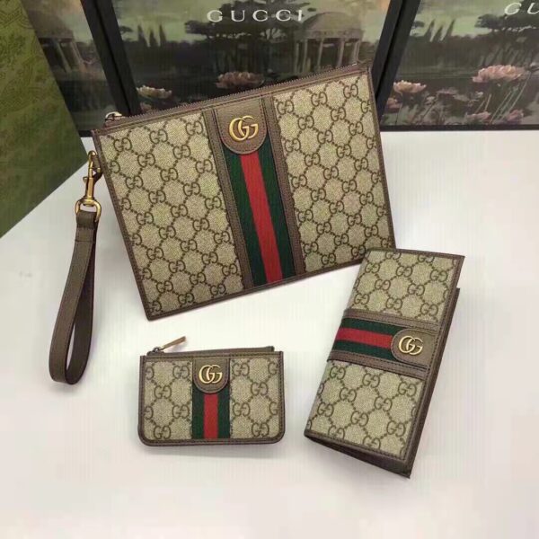 Gucci Unisex GG Ophidia Card Case Beige Ebony GG Supreme Double G (1)