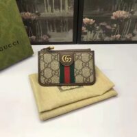 Gucci Unisex GG Ophidia Card Case Beige Ebony GG Supreme Double G (7)