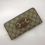 Gucci Unisex Gucci 1955 Horsebit Zip Around Wallet Beige Ebony GG Supreme Canvas - Image 3