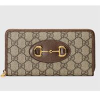 Gucci Unisex Gucci 1955 Horsebit Zip Around Wallet Beige Ebony GG Supreme Canvas