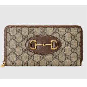 Gucci Unisex Gucci 1955 Horsebit Zip Around Wallet Beige Ebony GG Supreme Canvas