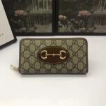 Gucci Unisex Gucci 1955 Horsebit Zip Around Wallet Beige Ebony GG Supreme Canvas - Image 2