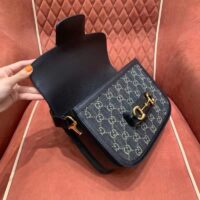 Gucci Unisex Horsebit 1955 Shoulder Bag Black Ivory GG Denim Jacquard (2)