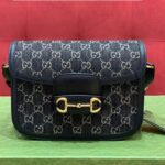 Gucci Women Horsebit 1955 Shoulder Bag Black Ivory GG Denim Jacquard – Bild 2