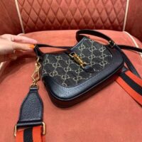 Gucci Unisex Jackie 1961 Mini Shoulder Bag Black Ivory GG Denim Jacquard (13)