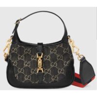 Gucci Unisex Jackie 1961 Mini Shoulder Bag Black Ivory GG Denim Jacquard (13)