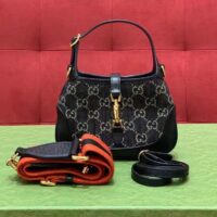 Gucci Unisex Jackie 1961 Mini Shoulder Bag Black Ivory GG Denim Jacquard (13)