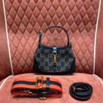 Gucci Unisex Jackie 1961 Small Shoulder Bag Black Ivory GG Denim Jacquard – Bild 3