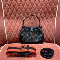 Gucci Unisex Jackie 1961 Small Shoulder Bag Black Ivory GG Denim Jacquard (6)