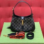 Gucci Unisex Jackie 1961 Small Shoulder Bag Black Ivory GG Denim Jacquard – Bild 2