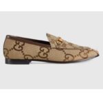 Gucci Unisex Maxi GG Jordaan Loafer Camel Ebony Maxi Canvas Canvas