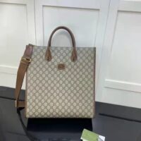 Gucci Unisex Medium Tote Interlocking G Beige Ebony Brown GG Supreme Canvas (6)