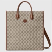 Gucci Unisex Medium Tote Interlocking G Beige Ebony Brown GG Supreme Canvas