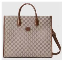 Gucci Unisex Medium Tote Interlocking G Beige Ebony GG Supreme Canvas (2)