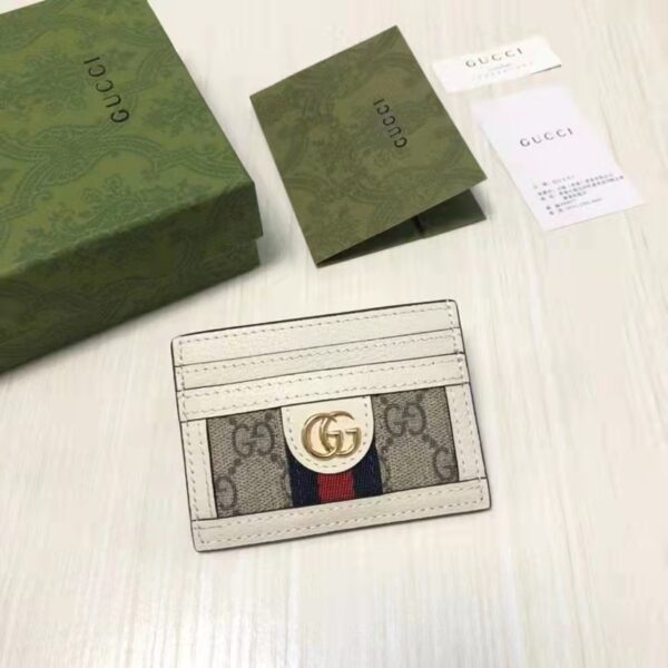 Gucci Unisex Ophidia Card Case Beige Ebony GG Supreme Canvas Double G (3)