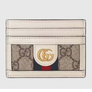 Gucci Unisex Ophidia Card Case Beige Ebony GG Supreme Canvas Double G