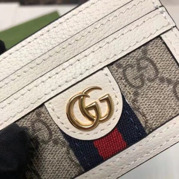 Gucci Unisex Ophidia Card Case Beige Ebony GG Supreme Canvas Double G (7)