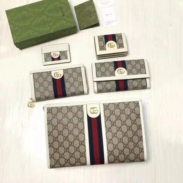 Gucci Unisex Ophidia Card Case Beige Ebony GG Supreme Canvas Double G (8)