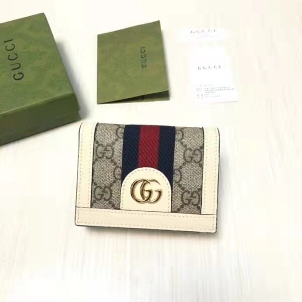 Gucci Unisex Ophidia Card Case Wallet Beige Ebony GG Supreme Canvas (1)