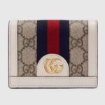 Gucci Unisex Ophidia Card Case Wallet Beige Ebony GG Supreme Canvas