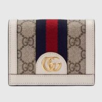 Gucci Unisex Ophidia Card Case Wallet Beige Ebony GG Supreme Canvas