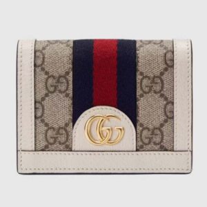 Gucci Unisex Ophidia Card Case Wallet Beige Ebony GG Supreme Canvas