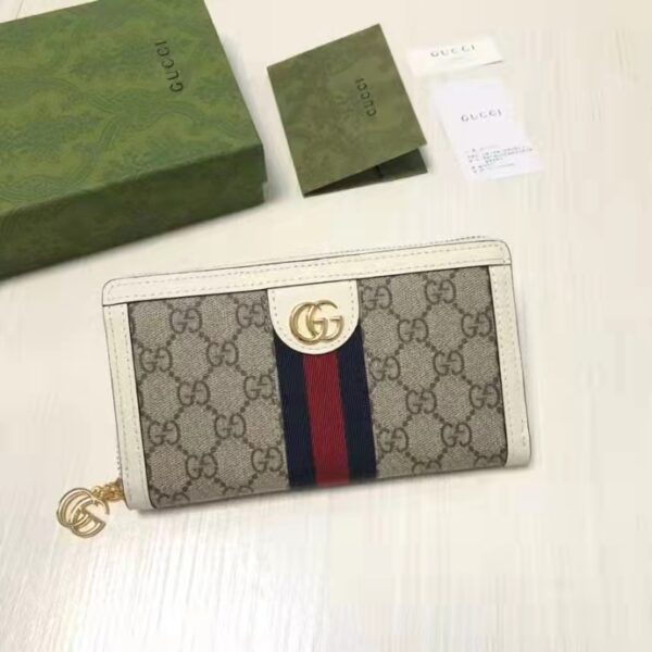 Gucci Unisex Ophidia Card Case Wallet Web Beige Ebony GG Supreme Canvas (4)