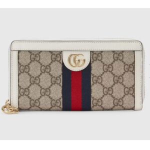 Gucci Unisex Ophidia Card Case Wallet Web Beige Ebony GG Supreme Canvas
