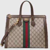 Gucci Unisex Ophidia GG Medium Tote Bag Beige Ebony GG Supreme Canvas