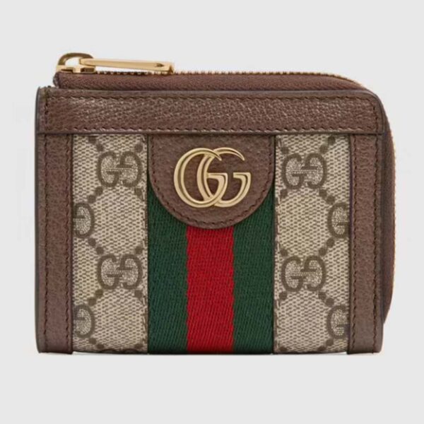 Gucci Unisex Ophidia Zip Around Wallet Beige Ebony GG Supreme Canvas (2)
