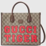Gucci Unisex Tiger GG Small Tote Bag Beige Ebony GG Supreme Canvas