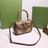 Gucci Women Bamboo 1947 Jumbo GG Mini Bag Brown Camel Ebony Canvas (11)