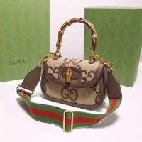 Gucci Women Bamboo 1947 Jumbo GG Mini Bag Brown Camel Ebony Canvas (11)