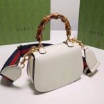 Gucci Women Bamboo 1947 Mini Top Handle Bag White Leather Bamboo Hardware – Image 4