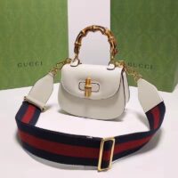 Gucci Women Bamboo 1947 Min Top Handle Bag White Leather Bamboo Hardware (2)