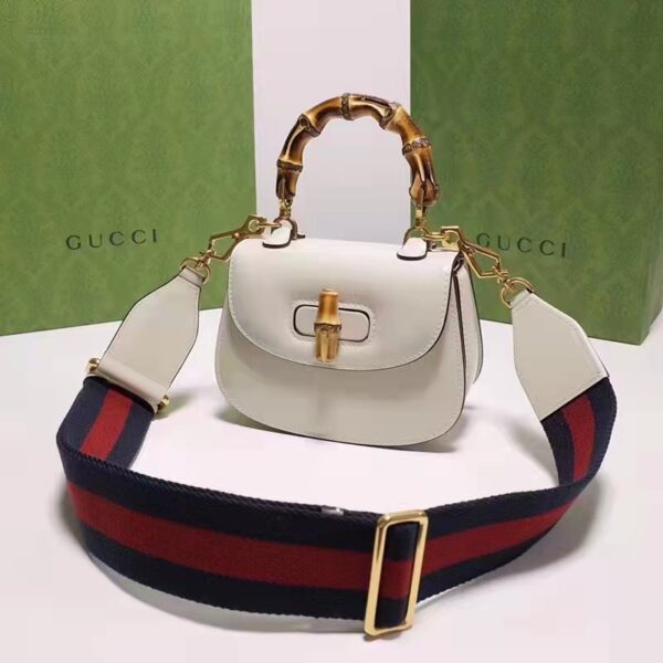 Gucci Women Bamboo 1947 Min Top Handle Bag White Leather Bamboo Hardware (10)
