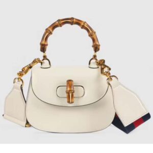 Gucci Women Bamboo 1947 Min Top Handle Bag White Leather Bamboo Hardware