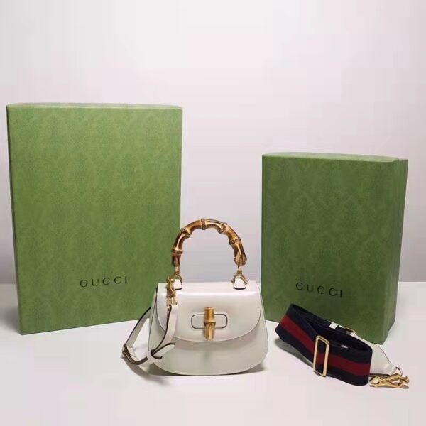 Gucci Women Bamboo 1947 Min Top Handle Bag White Leather Bamboo Hardware (4)