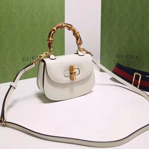 Gucci Women Bamboo 1947 Min Top Handle Bag White Leather Bamboo Hardware (5)