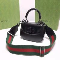 Gucci Women Bamboo 1947 Mini Top Handle Bag Black Leather Bamboo Hardware (6)