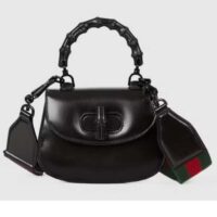 Gucci Women Bamboo 1947 Mini Top Handle Bag Black Leather Bamboo Hardware